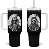 Vintage Gothic Skull Warrior Tumbler With Handle Native American Feather Chief
