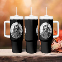 Vintage Gothic Skull Warrior Tumbler With Handle Native American Feather Chief