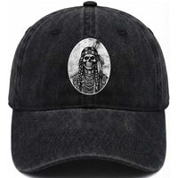 Vintage Gothic Skull Warrior Washed Cotton Baseball Cap Native American Feather Chief