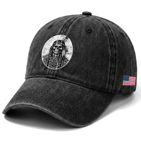 Vintage Gothic Skull Warrior Washed Cotton Baseball Cap Native American Feather Chief