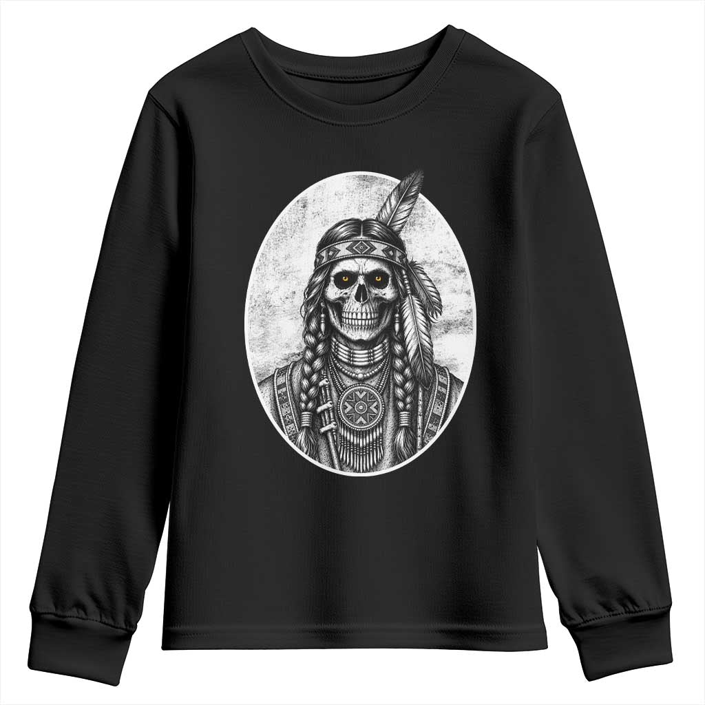 Vintage Gothic Skull Warrior Youth Sweatshirt Native American Feather Chief