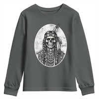 Vintage Gothic Skull Warrior Youth Sweatshirt Native American Feather Chief