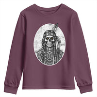 Vintage Gothic Skull Warrior Youth Sweatshirt Native American Feather Chief