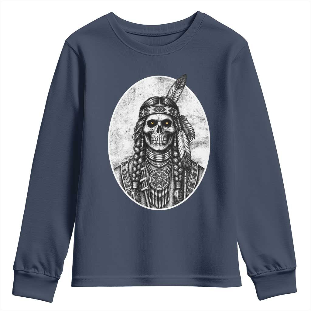 Vintage Gothic Skull Warrior Youth Sweatshirt Native American Feather Chief