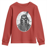 Vintage Gothic Skull Warrior Youth Sweatshirt Native American Feather Chief