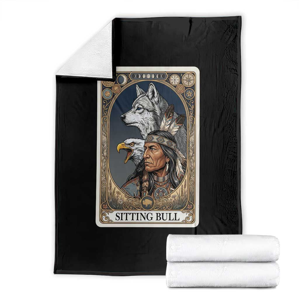 Sitting Bull Native American Chief Throw Blanket Vintage Tarot Card Illustration
