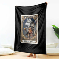 Sitting Bull Native American Chief Throw Blanket Vintage Tarot Card Illustration