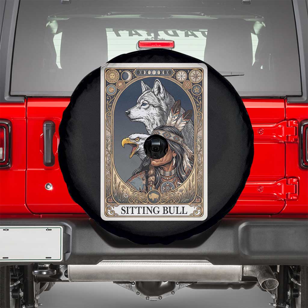 Sitting Bull Native American Chief Spare Tire Cover Vintage Tarot Card Illustration