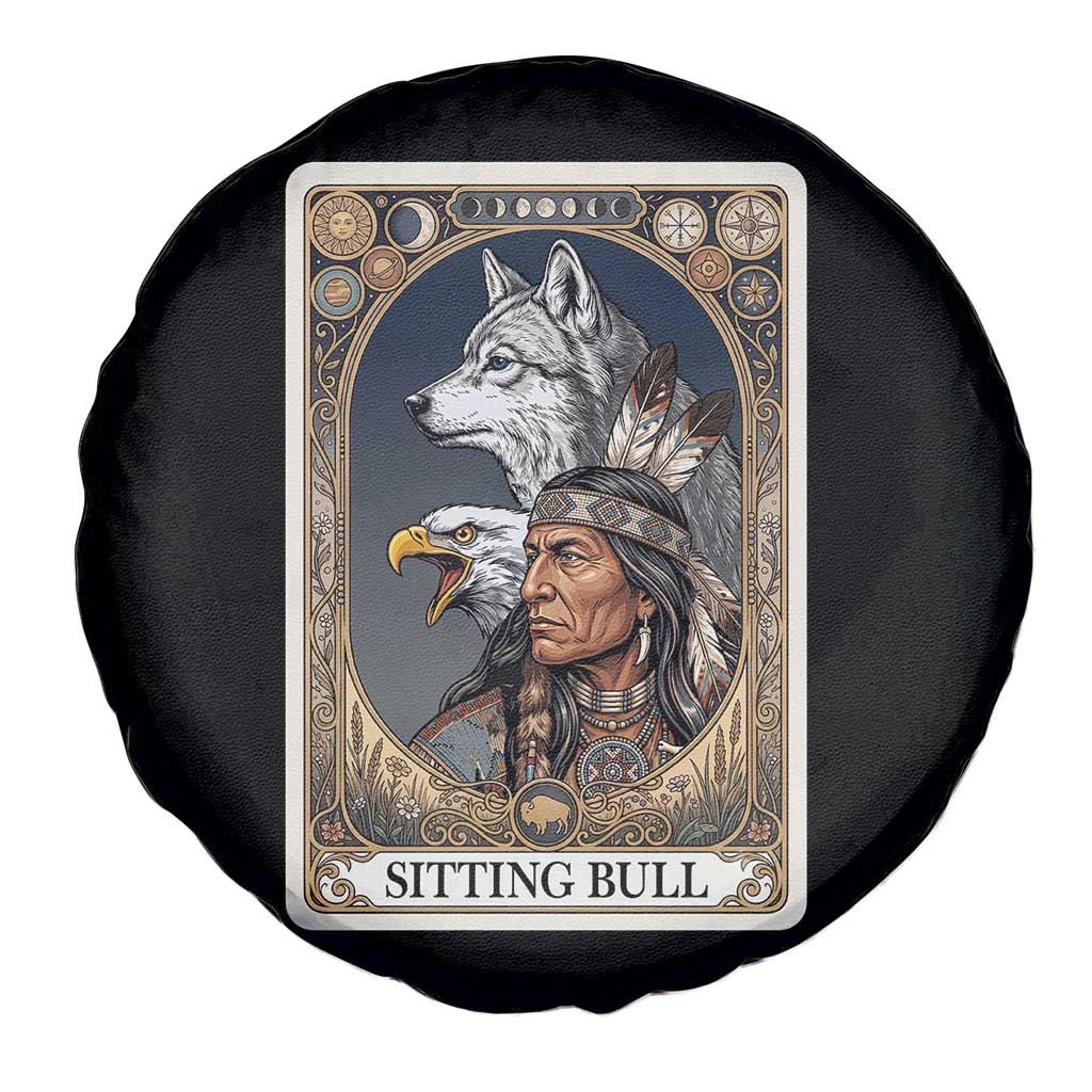 Sitting Bull Native American Chief Spare Tire Cover Vintage Tarot Card Illustration