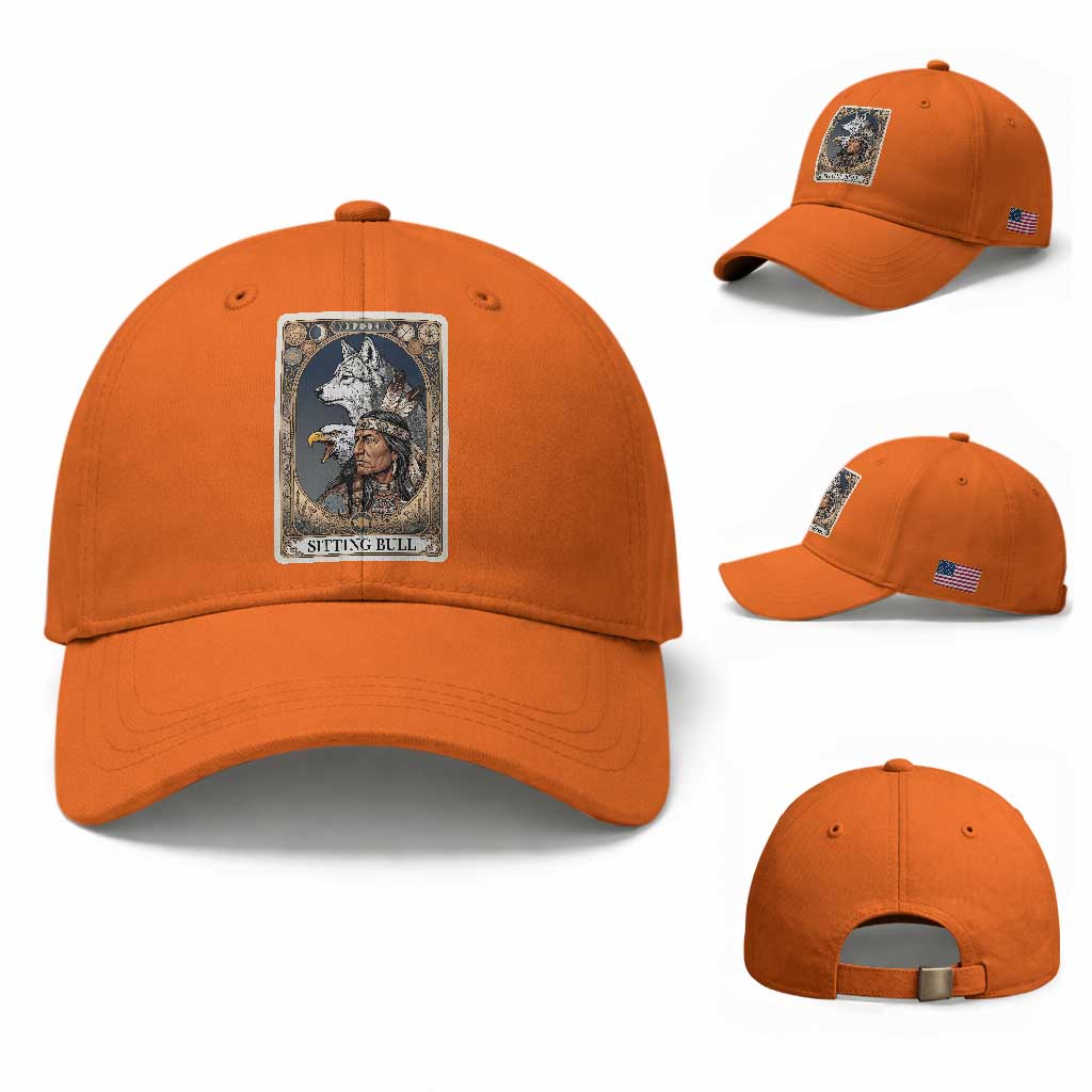 Sitting Bull Native American Chief Baseball Cap Vintage Tarot Card Illustration