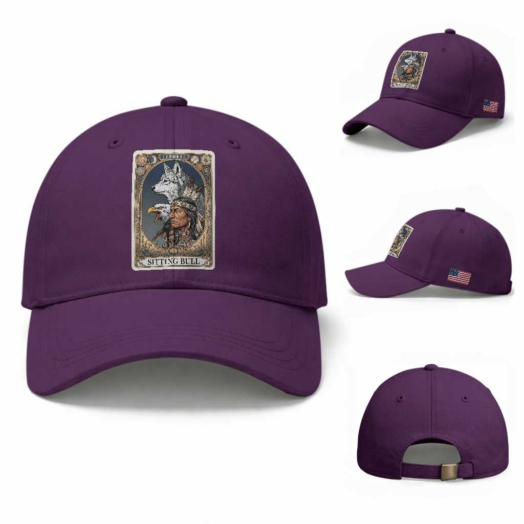Sitting Bull Native American Chief Baseball Cap Vintage Tarot Card Illustration