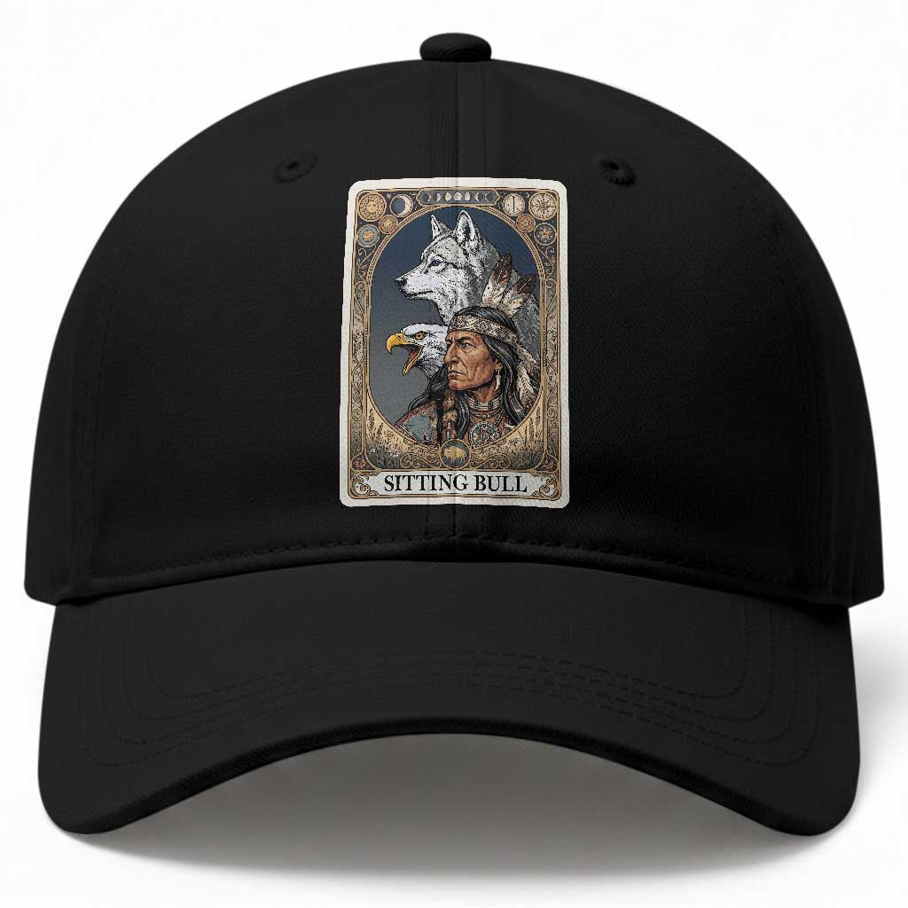 Sitting Bull Native American Chief Baseball Cap Vintage Tarot Card Illustration