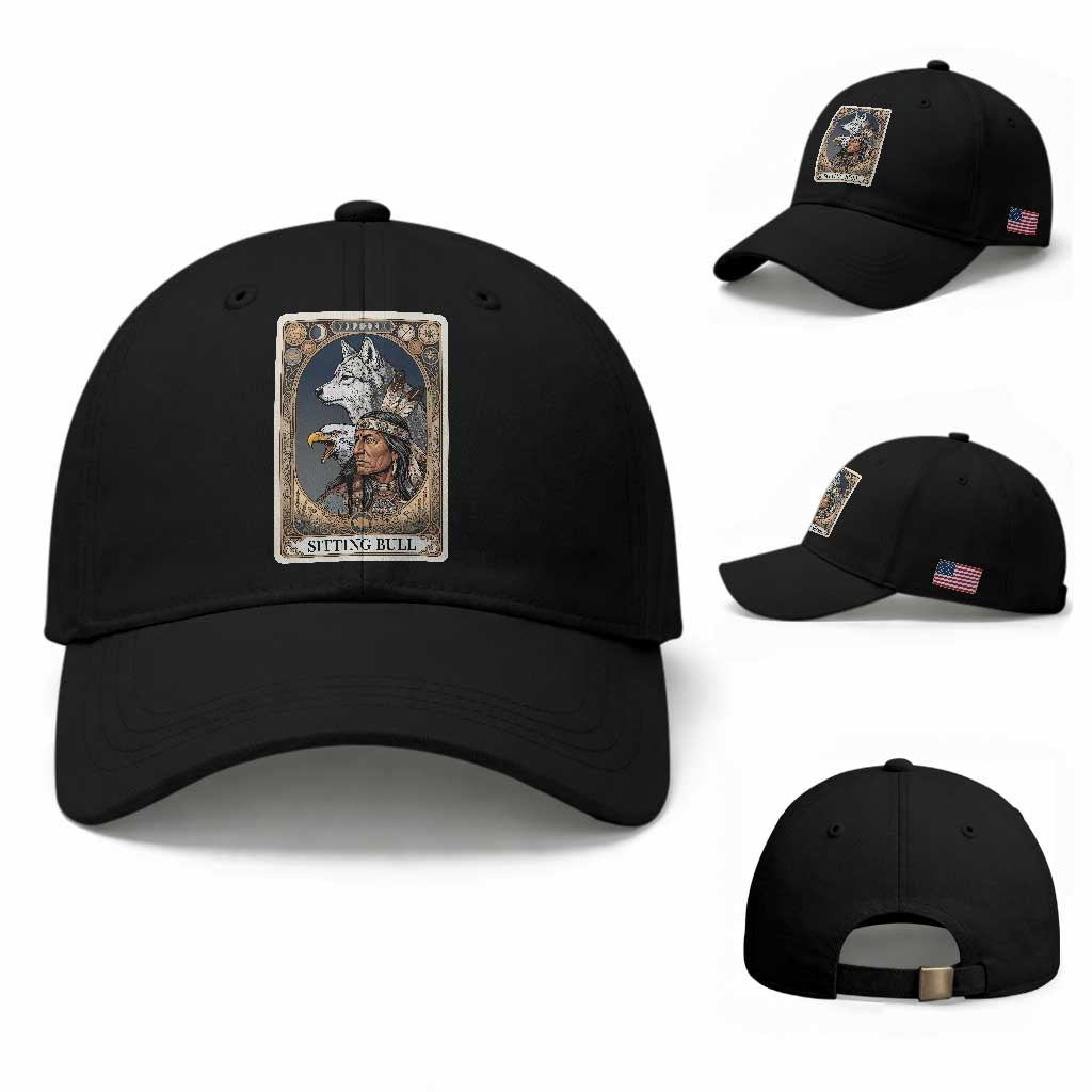 Sitting Bull Native American Chief Baseball Cap Vintage Tarot Card Illustration