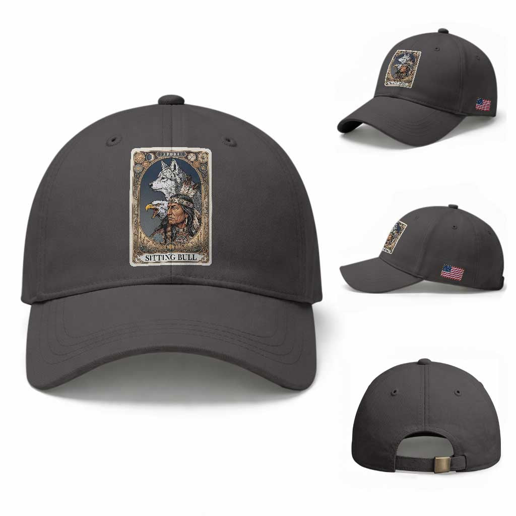Sitting Bull Native American Chief Baseball Cap Vintage Tarot Card Illustration