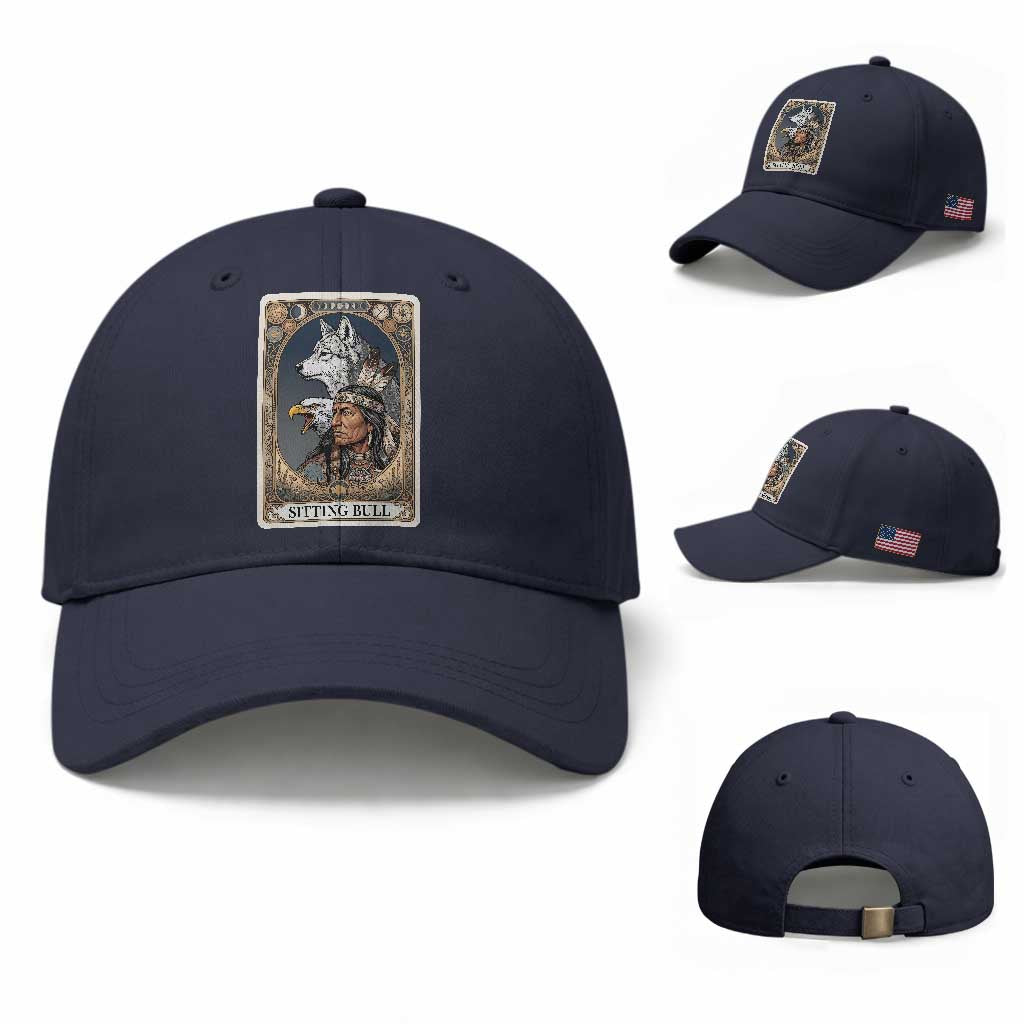 Sitting Bull Native American Chief Baseball Cap Vintage Tarot Card Illustration