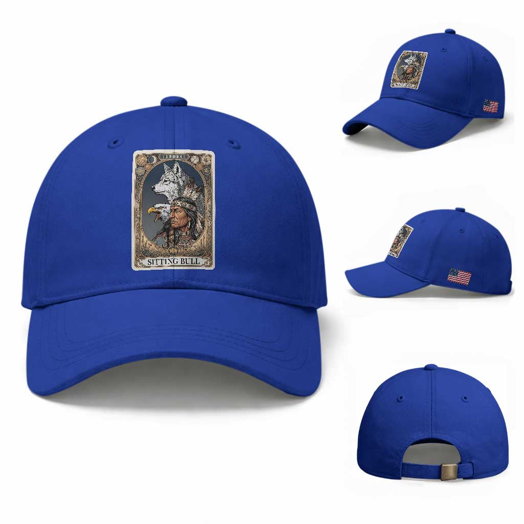 Sitting Bull Native American Chief Baseball Cap Vintage Tarot Card Illustration
