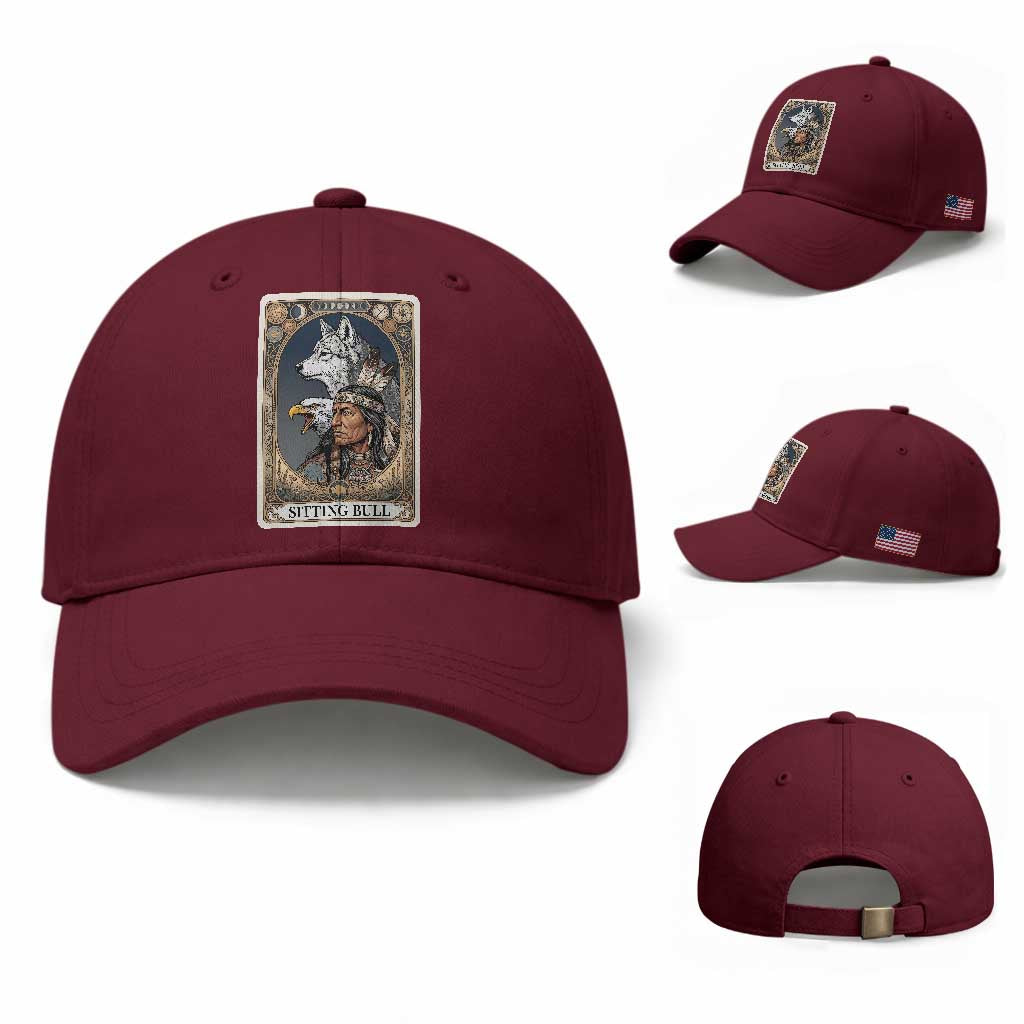 Sitting Bull Native American Chief Baseball Cap Vintage Tarot Card Illustration