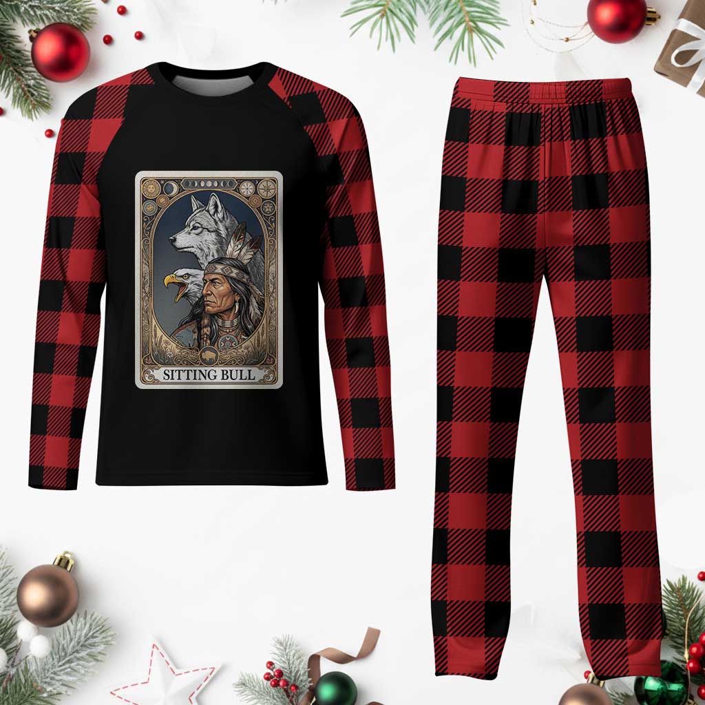 Sitting Bull Native American Chief Plaid Pajama Set Vintage Tarot Card Illustration