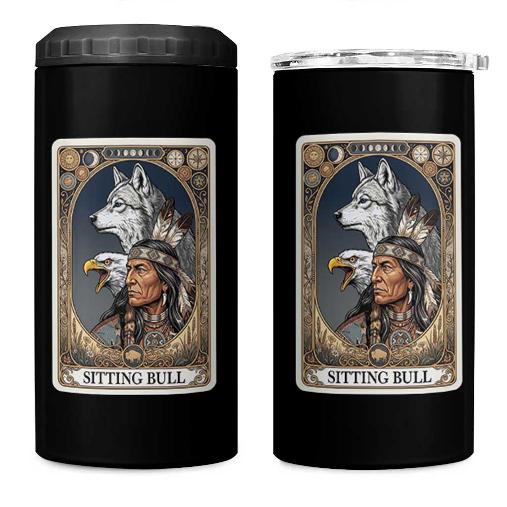 Sitting Bull Native American Chief 4 in 1 Can Cooler Tumbler Vintage Tarot Card Illustration