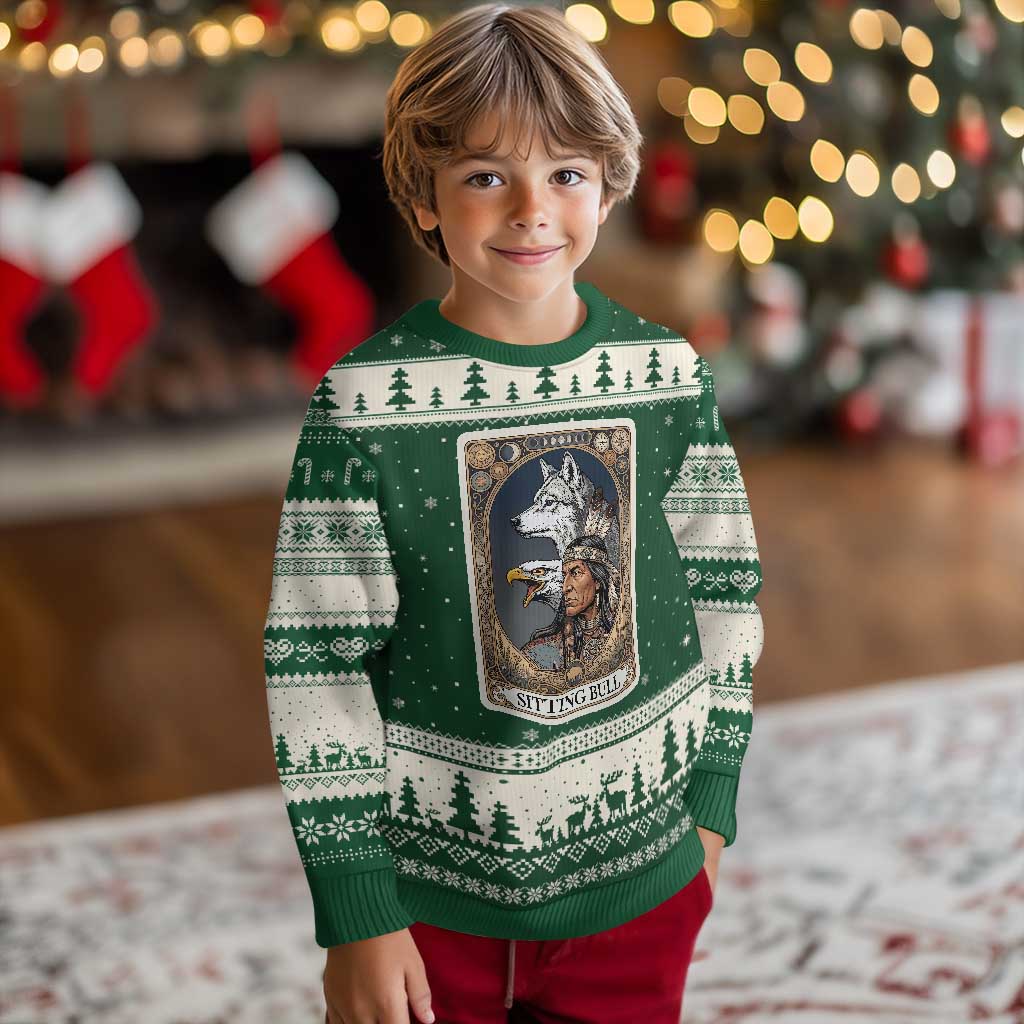 Sitting Bull Native American Chief Ugly Christmas Sweater Vintage Tarot Card Illustration