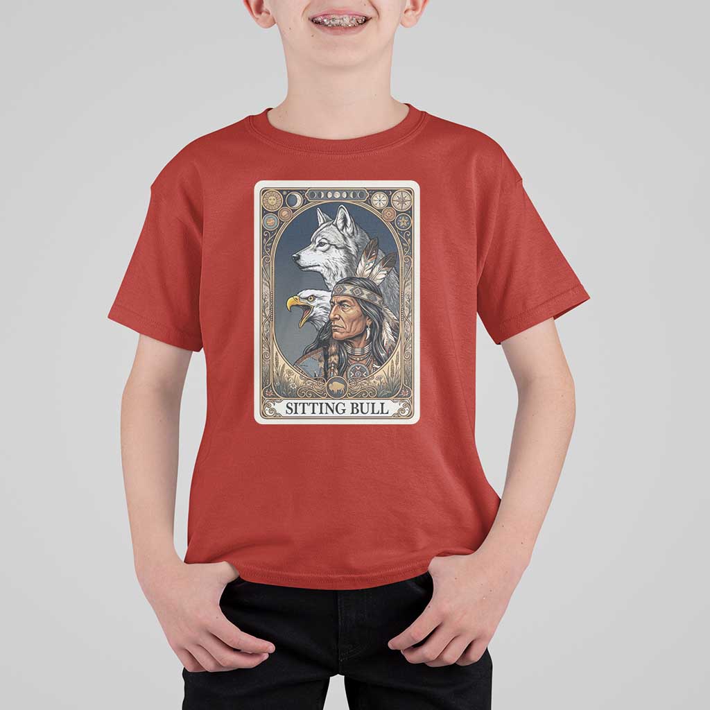 Sitting Bull Native American Chief T Shirt For Kid Vintage Tarot Card Illustration