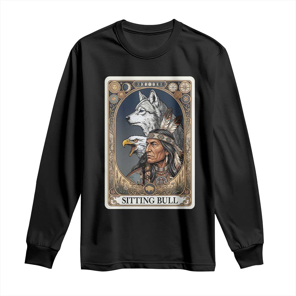 Sitting Bull Native American Chief Long Sleeve Shirt Vintage Tarot Card Illustration