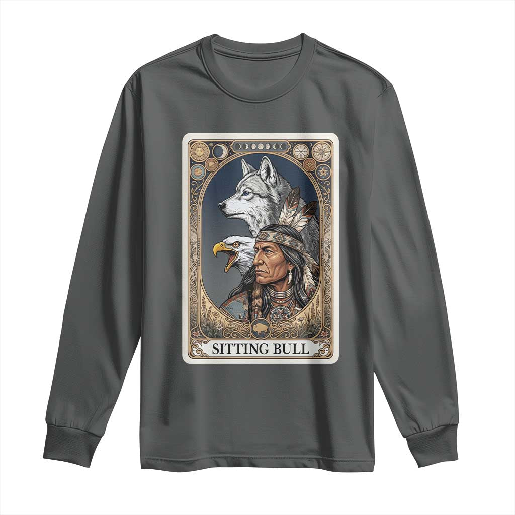 Sitting Bull Native American Chief Long Sleeve Shirt Vintage Tarot Card Illustration