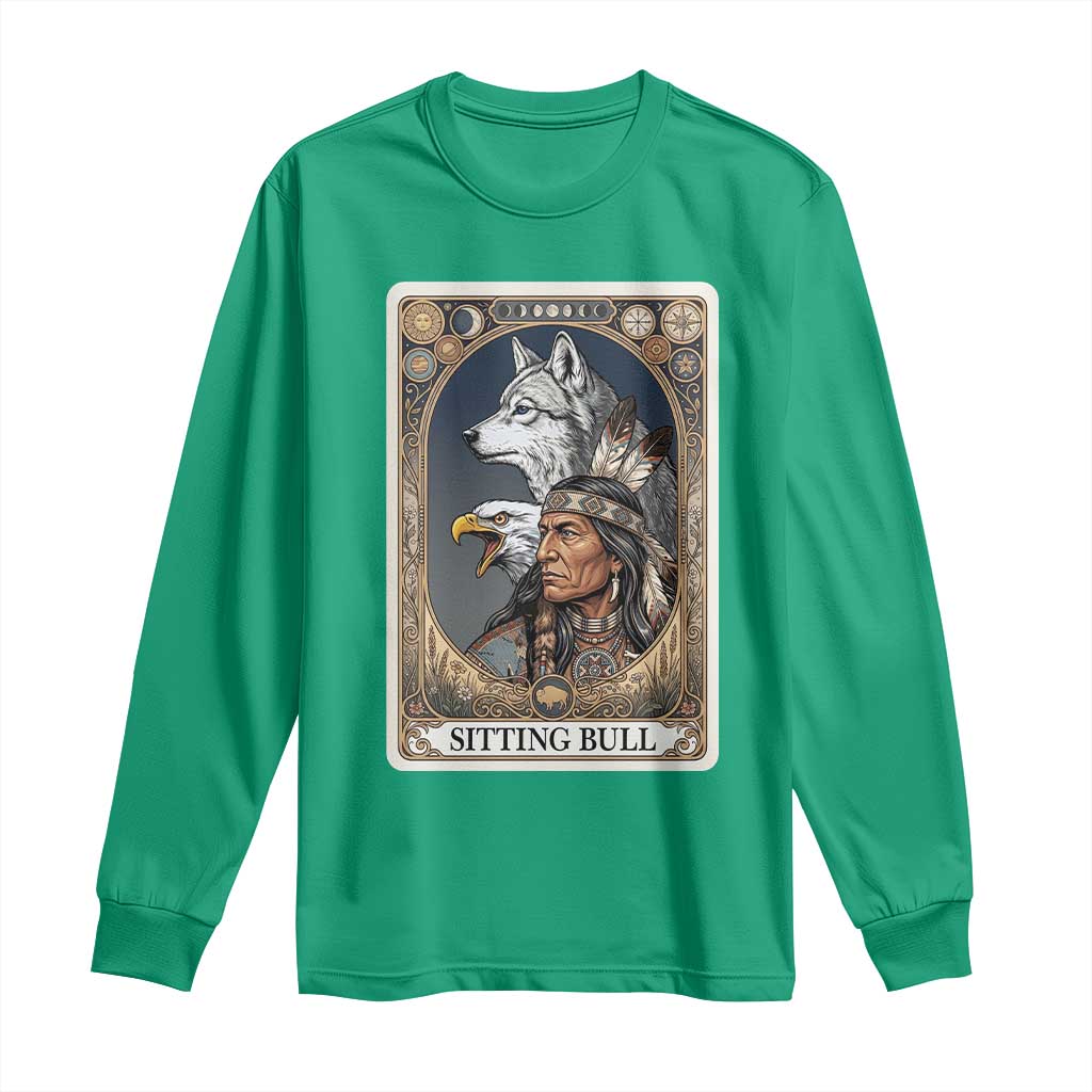 Sitting Bull Native American Chief Long Sleeve Shirt Vintage Tarot Card Illustration