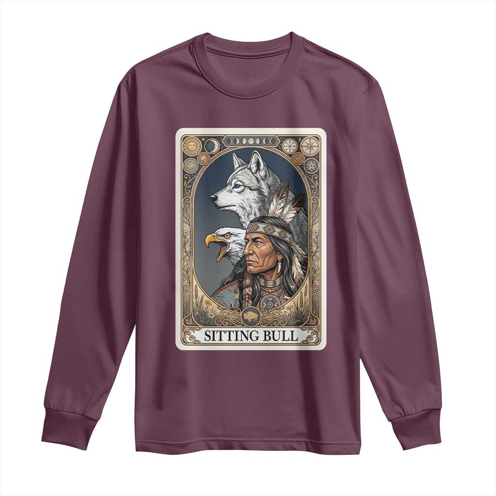 Sitting Bull Native American Chief Long Sleeve Shirt Vintage Tarot Card Illustration