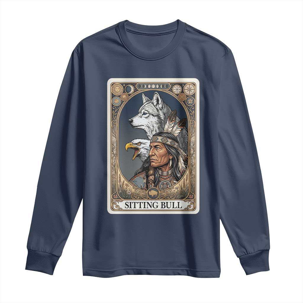 Sitting Bull Native American Chief Long Sleeve Shirt Vintage Tarot Card Illustration