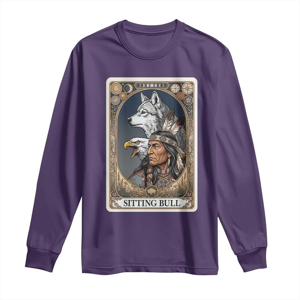 Sitting Bull Native American Chief Long Sleeve Shirt Vintage Tarot Card Illustration