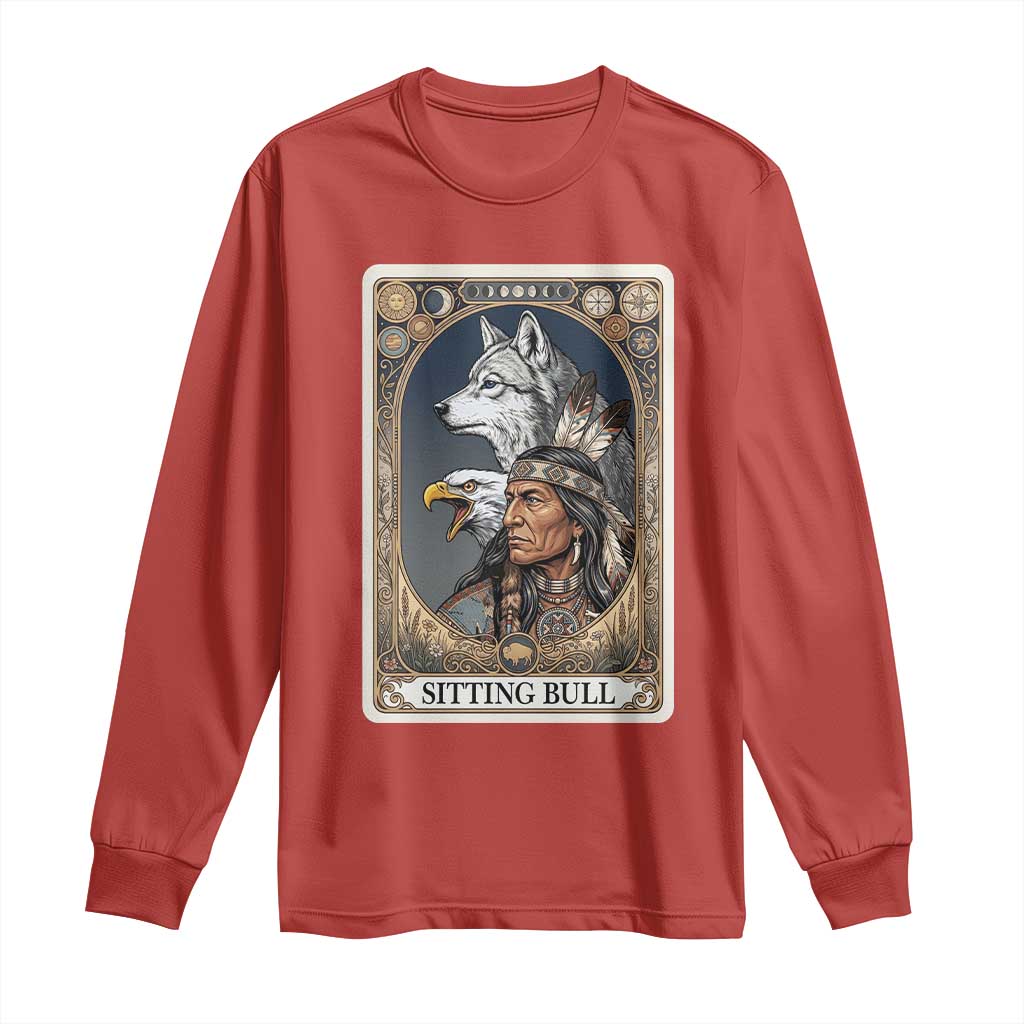 Sitting Bull Native American Chief Long Sleeve Shirt Vintage Tarot Card Illustration