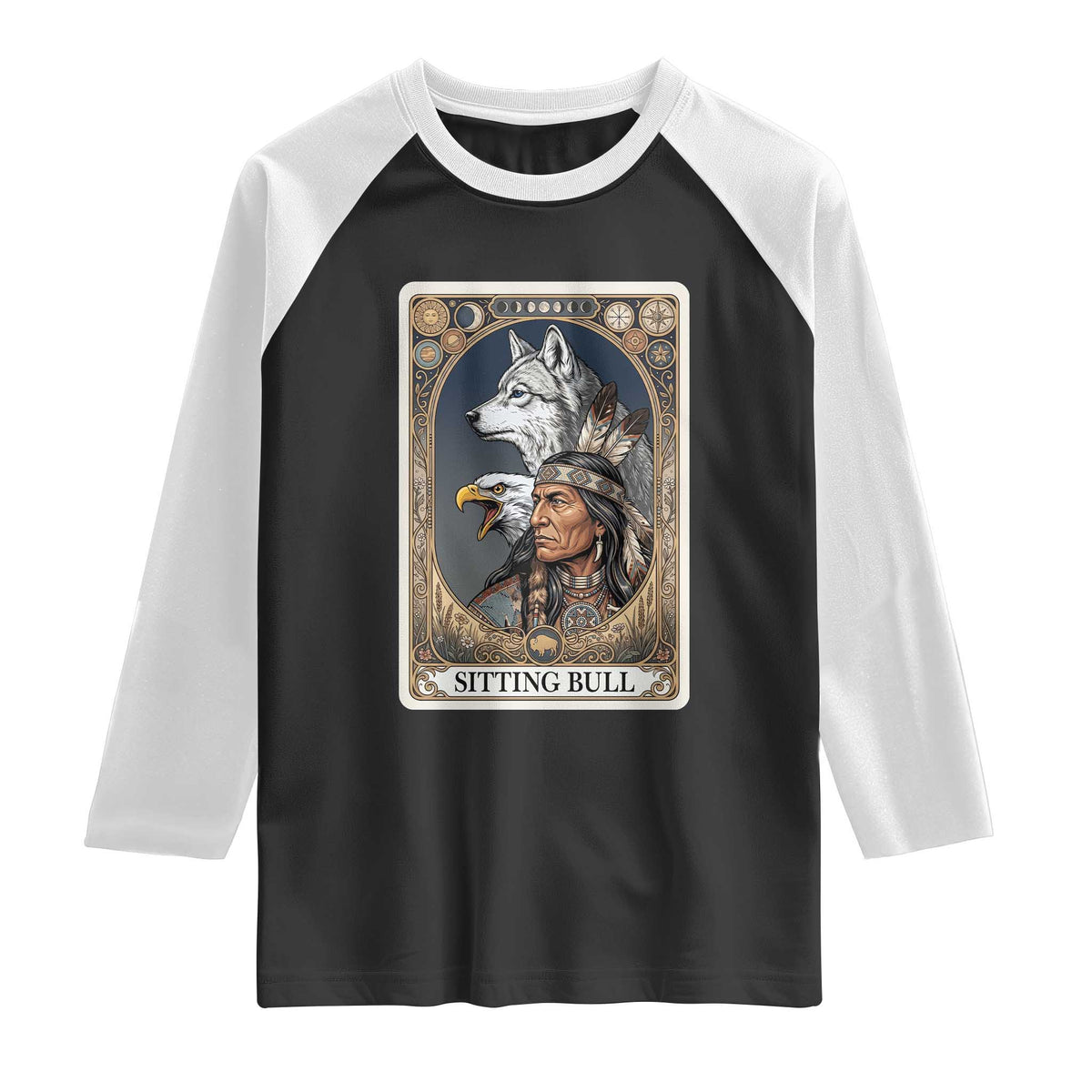 Sitting Bull Native American Chief Raglan Shirt Vintage Tarot Card Illustration