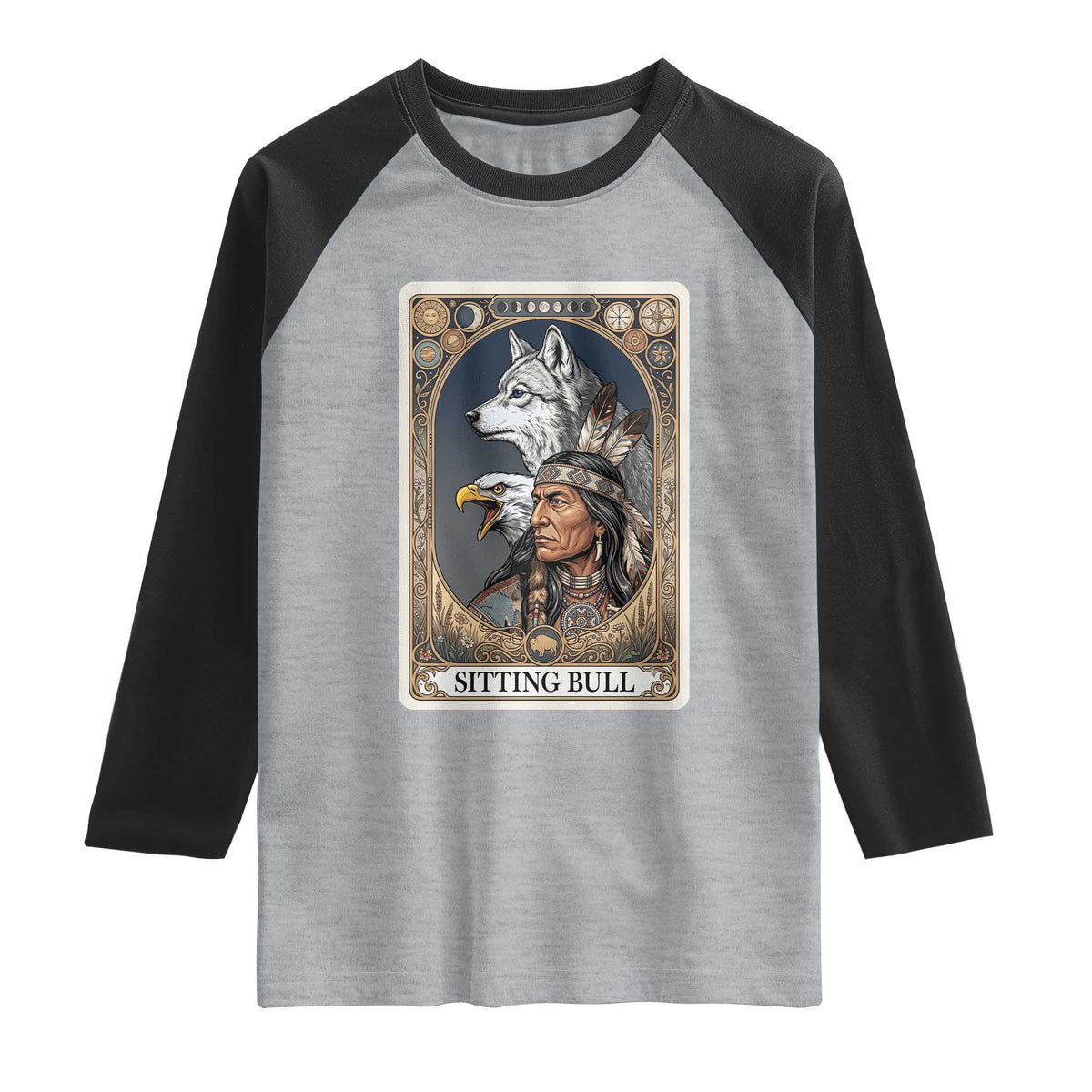 Sitting Bull Native American Chief Raglan Shirt Vintage Tarot Card Illustration