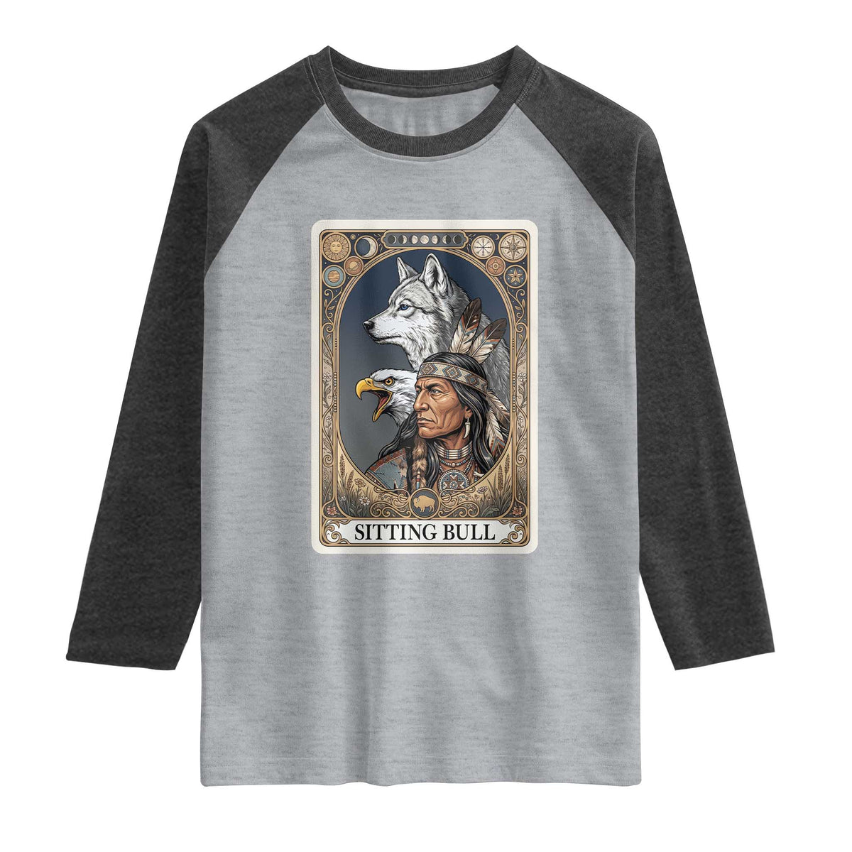Sitting Bull Native American Chief Raglan Shirt Vintage Tarot Card Illustration