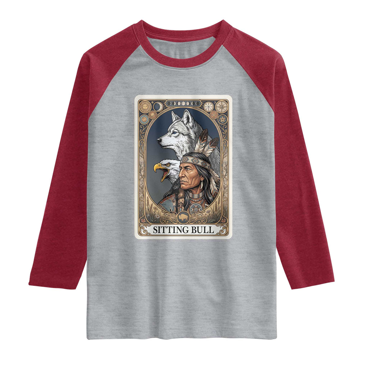 Sitting Bull Native American Chief Raglan Shirt Vintage Tarot Card Illustration