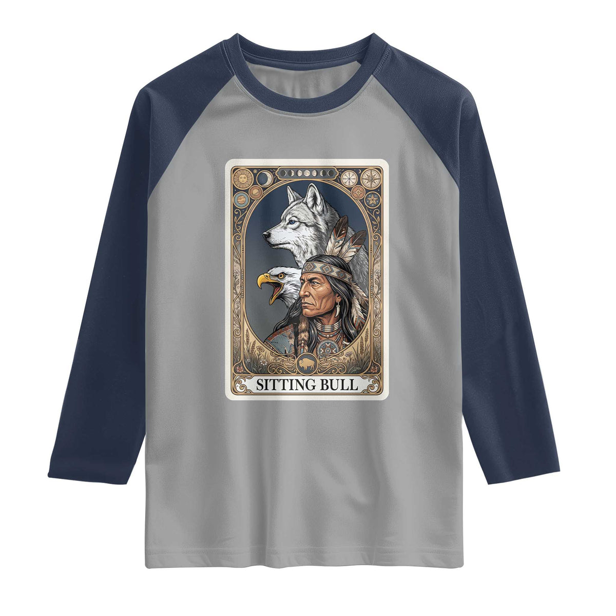 Sitting Bull Native American Chief Raglan Shirt Vintage Tarot Card Illustration