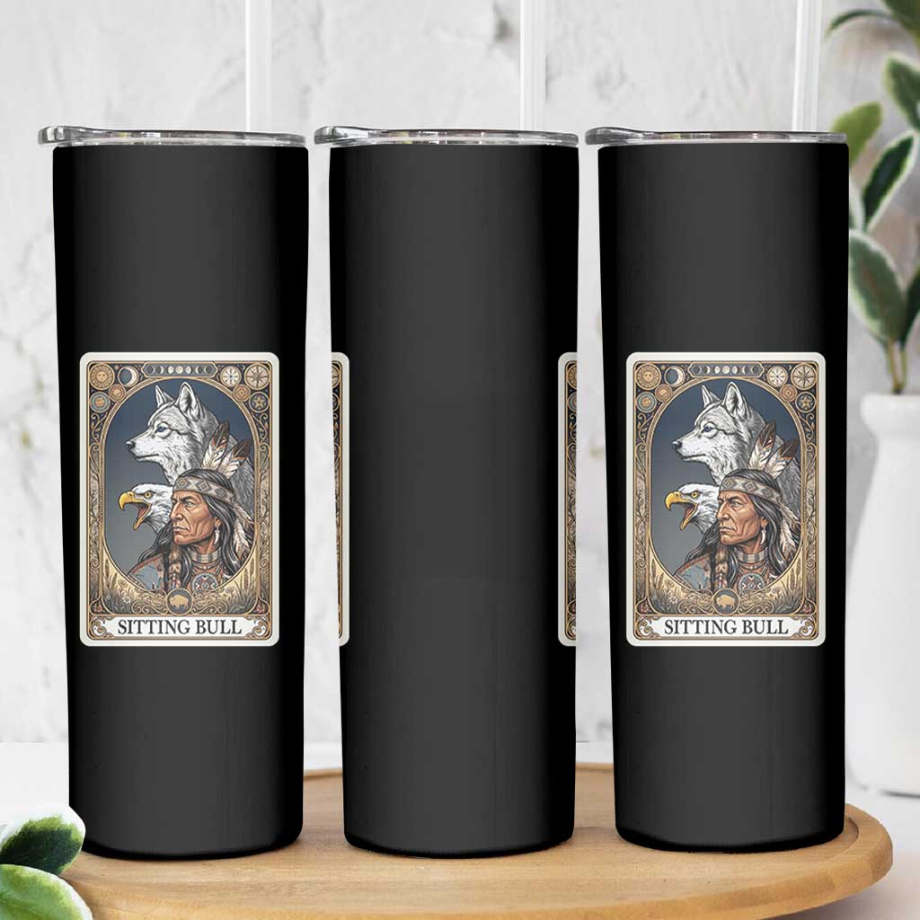 Sitting Bull Native American Chief Skinny Tumbler Vintage Tarot Card Illustration