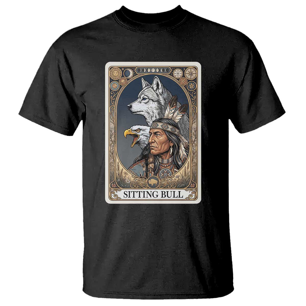 Sitting Bull Native American Chief T Shirt Vintage Tarot Card Illustration