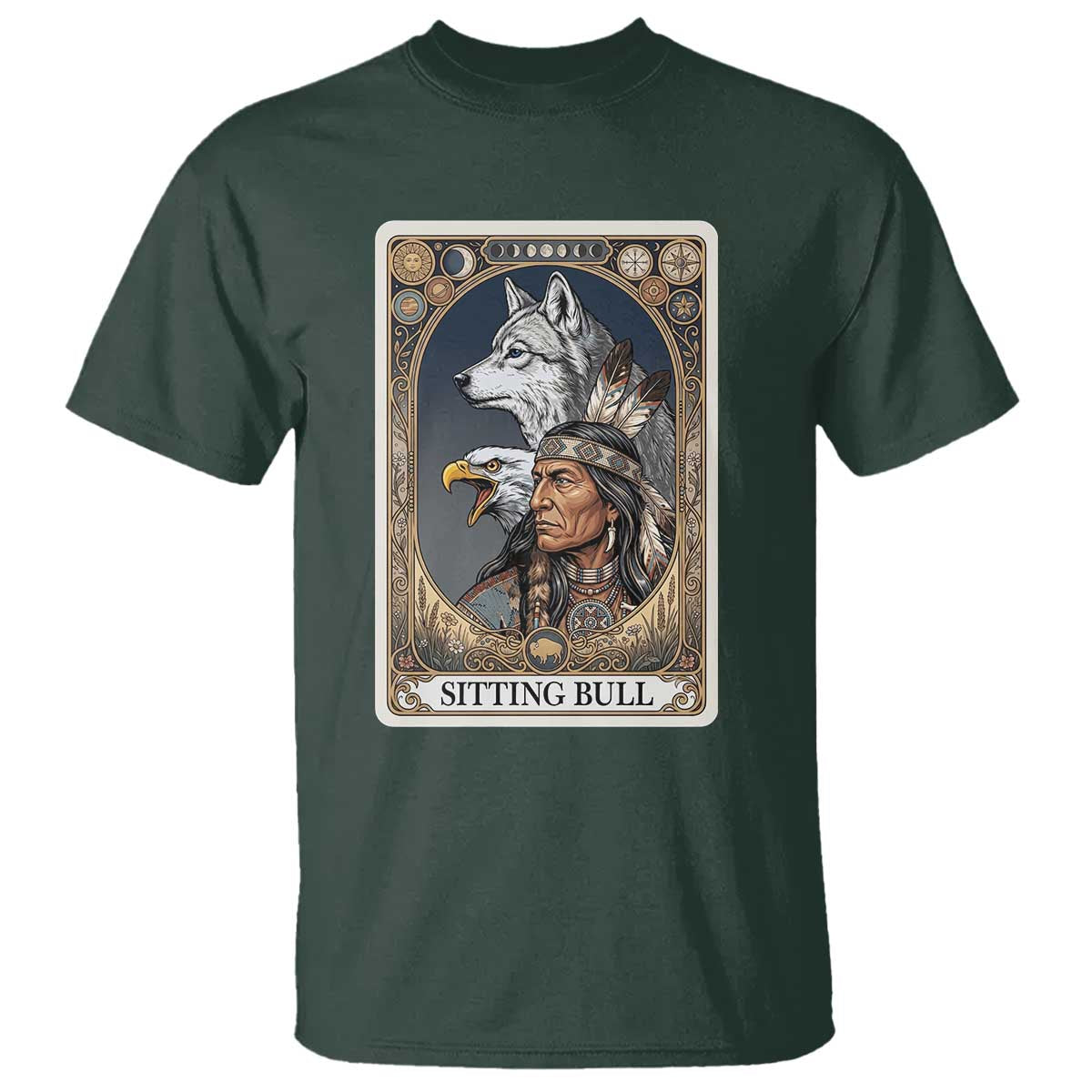 Sitting Bull Native American Chief T Shirt Vintage Tarot Card Illustration