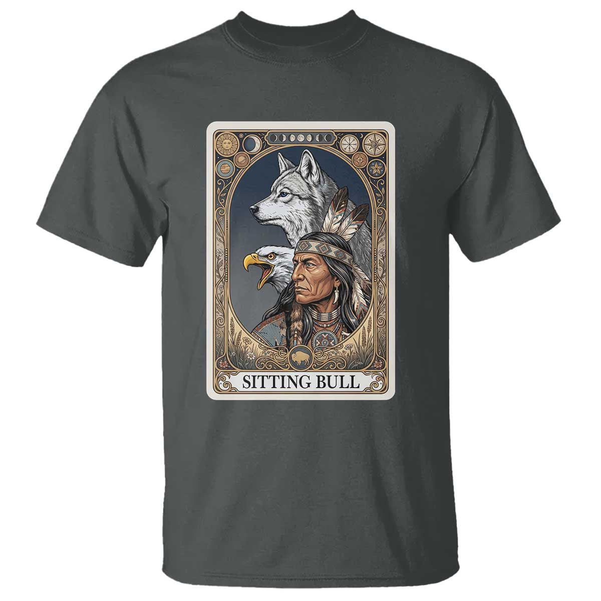 Sitting Bull Native American Chief T Shirt Vintage Tarot Card Illustration