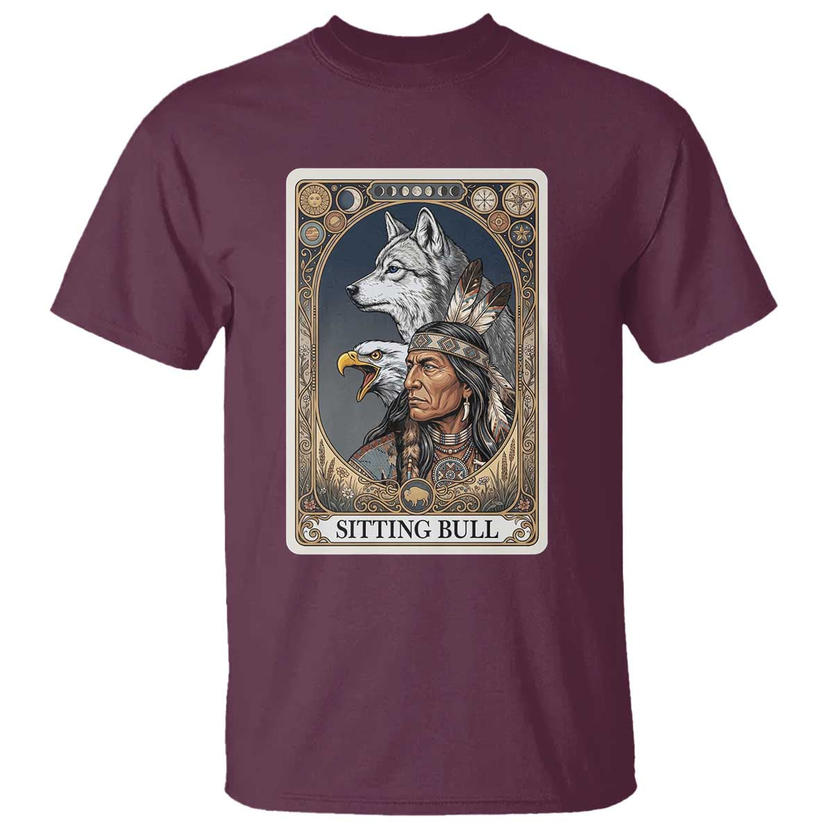 Sitting Bull Native American Chief T Shirt Vintage Tarot Card Illustration