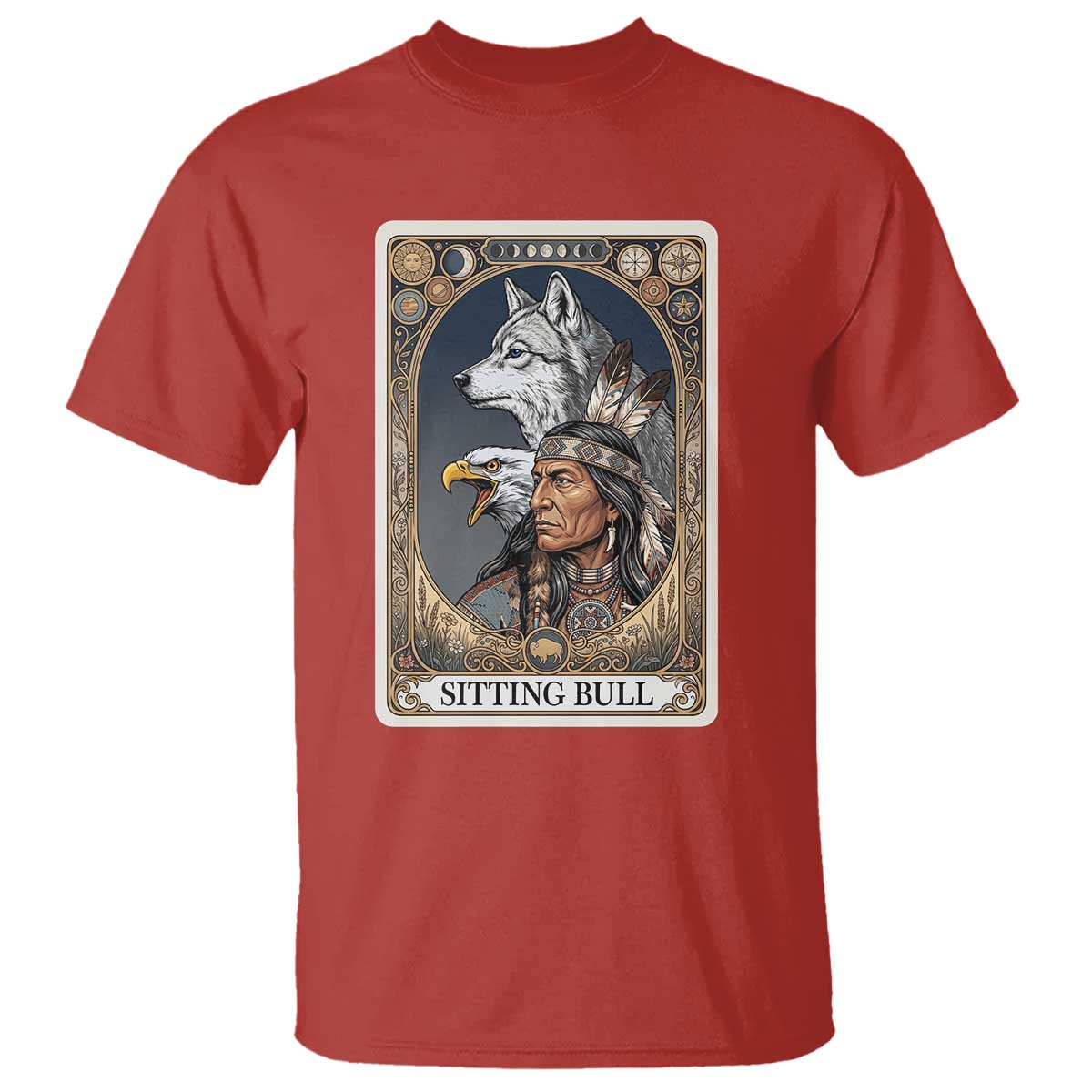 Sitting Bull Native American Chief T Shirt Vintage Tarot Card Illustration