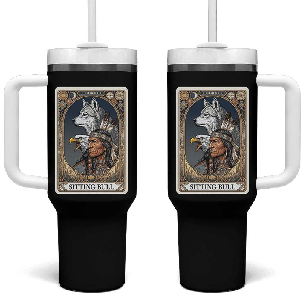 Sitting Bull Native American Chief Tumbler With Handle Vintage Tarot Card Illustration