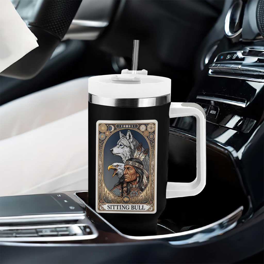 Sitting Bull Native American Chief Tumbler With Handle Vintage Tarot Card Illustration