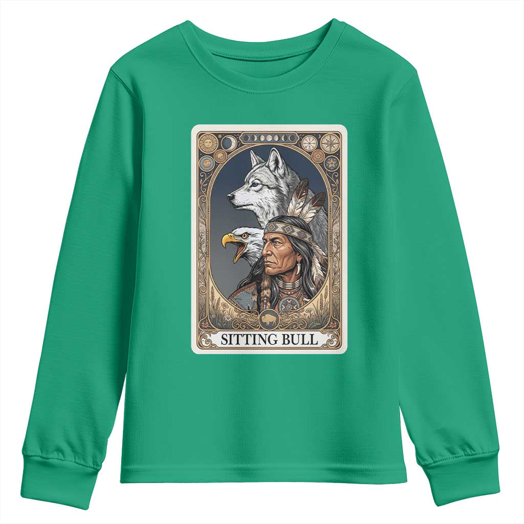 Sitting Bull Native American Chief Youth Sweatshirt Vintage Tarot Card Illustration
