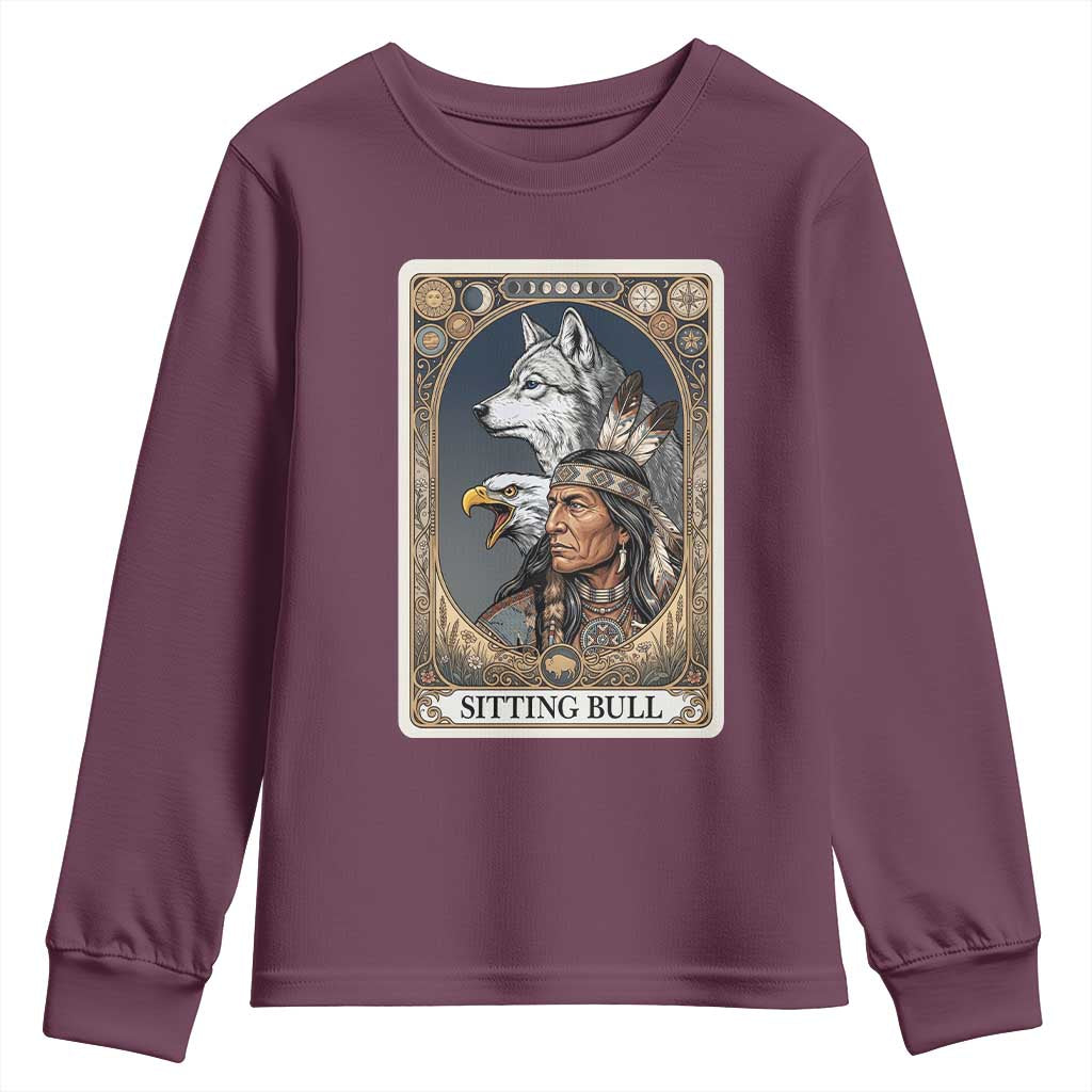 Sitting Bull Native American Chief Youth Sweatshirt Vintage Tarot Card Illustration