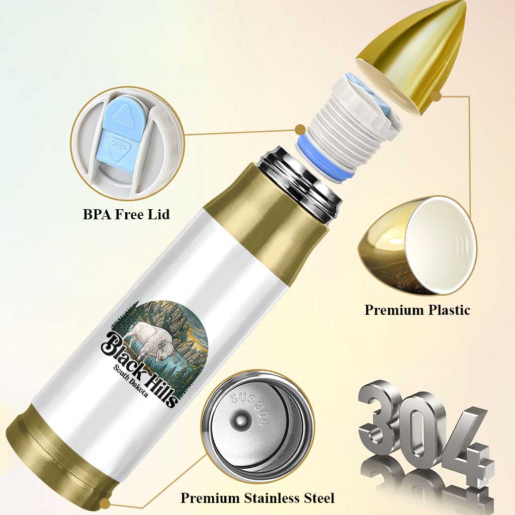 Black Hills South Dakota White Buffalo Bullet Tumbler State Pride Gift