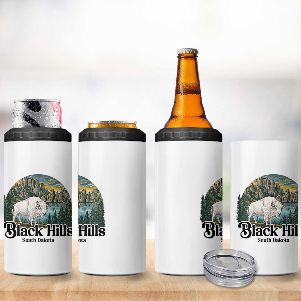 Black Hills South Dakota White Buffalo 4 in 1 Can Cooler Tumbler State Pride Gift