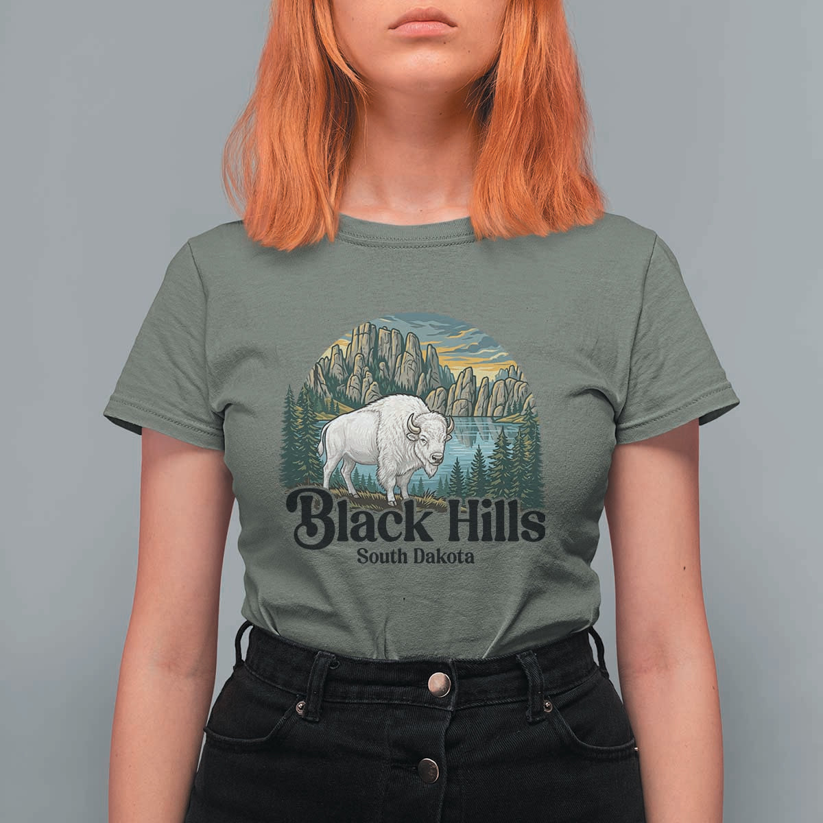 Black Hills South Dakota White Buffalo T Shirt For Women State Pride Gift